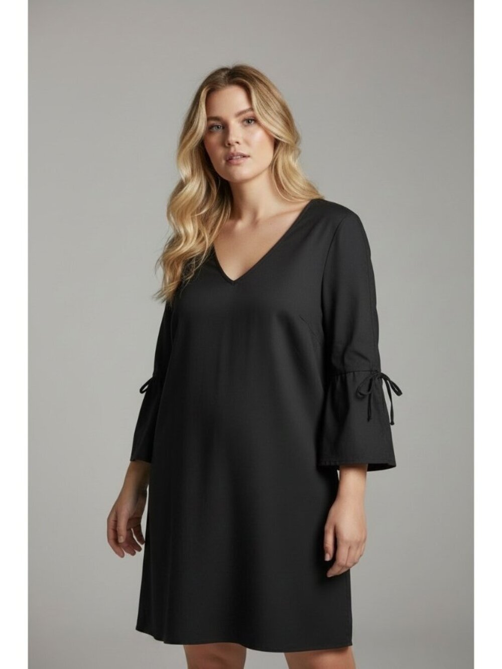 Lafayette 148 New York Black Cotton Blend Poplin Shift Dress Tie Sleeve XL